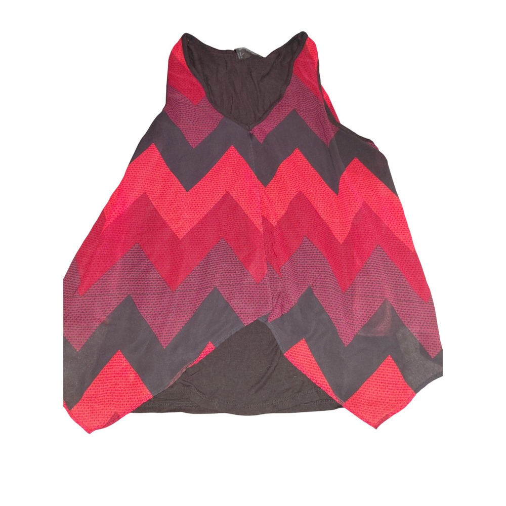 By & By Womens Sleeveless Chevron Tank Top Red Black Chiffon Layered Tulip Hem L